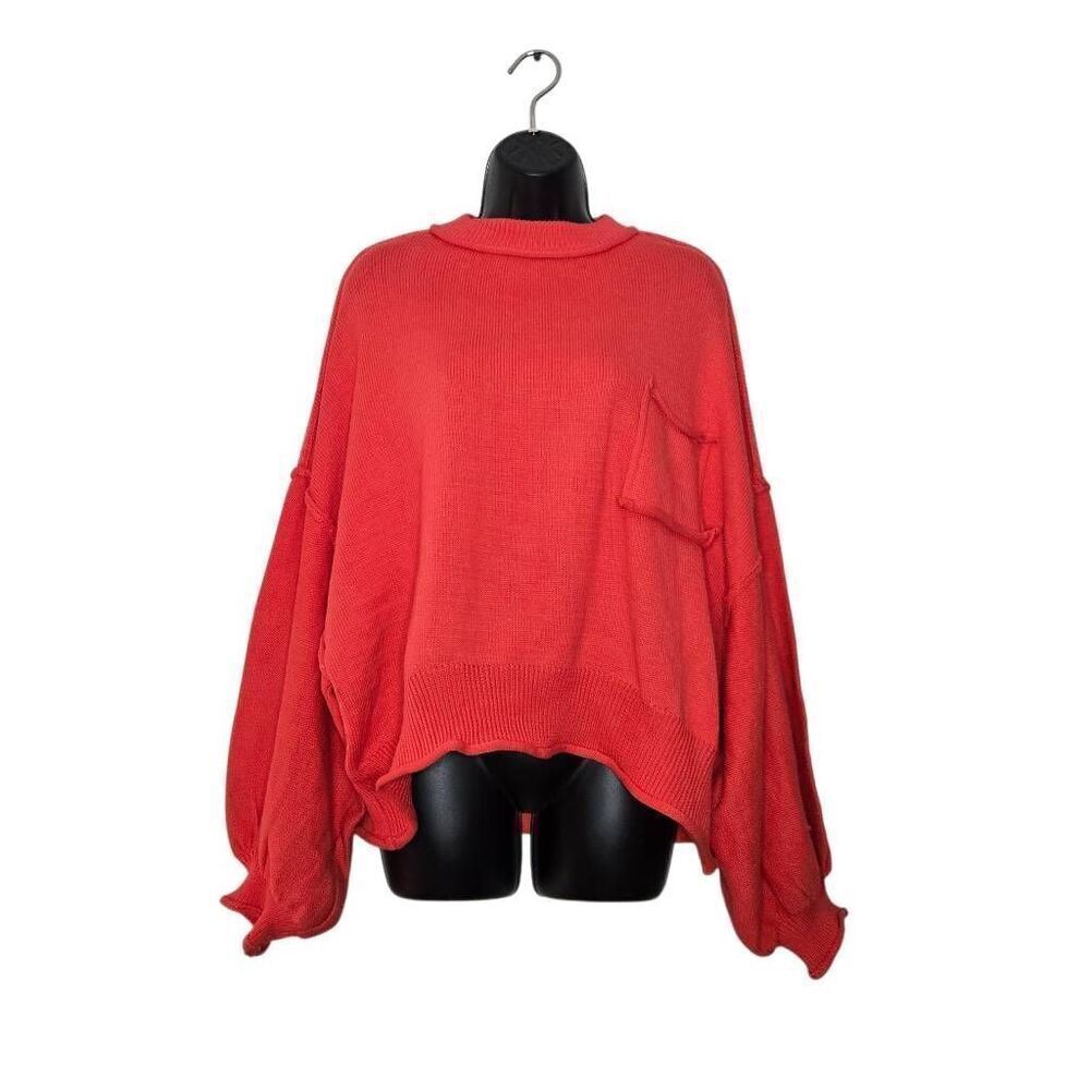 Pol Sweater Size Large Boxy Knit Oversized Puff Sleeve Coral